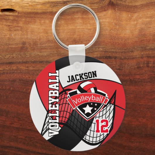 Ontwerp voor rode, zwarte en witte volleybal sleutelhanger (Achterkant)