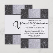 Ontwerp voor zwart en zilver Glitter en Swirls Kaart (Voorkant / Achterkant)