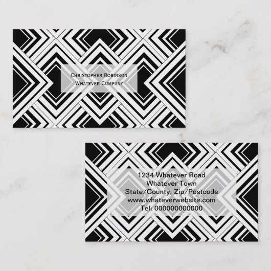 Ontwerp voor zwart-wit kunstdeco visitekaartje (Voorkant / Achterkant)