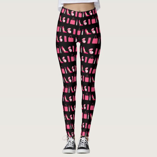 Ontwerp voor zwarte en roze korrelige artikelen leggings (Voorkant)