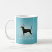 Ontwerp voor zwarte en Tan Coonhound Happy Birthda Koffiemok (Links)