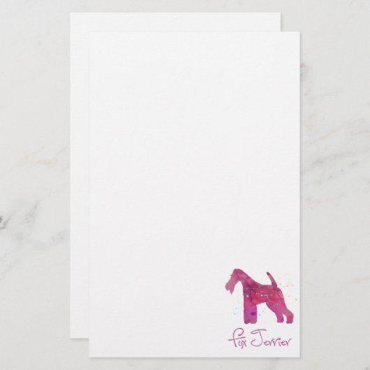 Ontwerp Waterverf Wire Fox Terrier Silhouette Briefpapier (Voorkant / Achterkant)