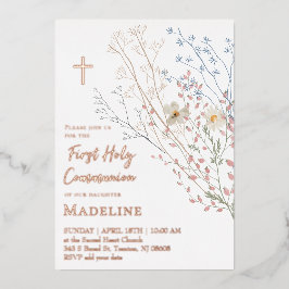 ontwerp wilde bloemen Eerste Heilige Communie Folie Uitnodiging
