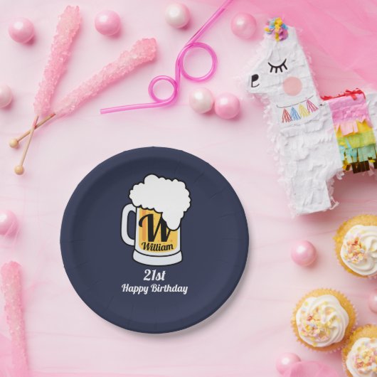 Ontwerpbier Mok met naam monogram Jouw tekst Papieren Bordje (Feest)