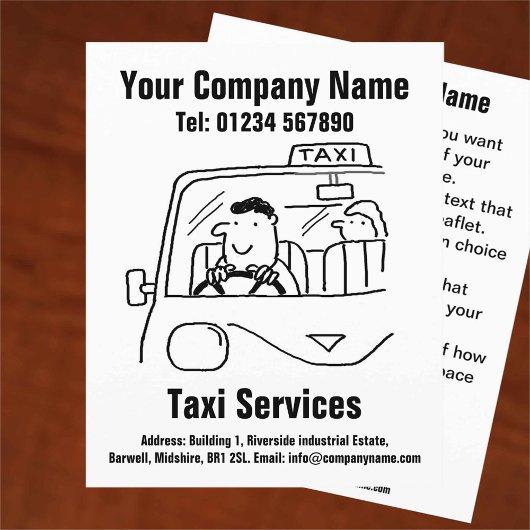 Ontwerpbrochure voor autohuur en Cartoon Taxi Serv Flyer