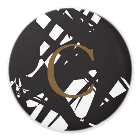 Ontwerper Abstract Zwart & Wit Moderne Glamour Keramische Knop (Voorkant)