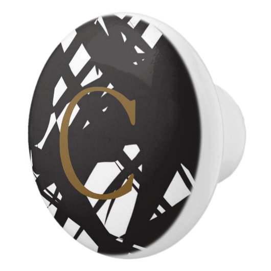 Ontwerper Abstracte zwarte & witte moderne Glamour Keramische Knop (Rechts)