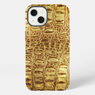Ontwerper Alligator Krokodil Leer Glanzend Goud iPhone 13 Hoesje