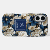 Ontwerper Blauwe Bloemen Chic iPhone Hoesje Bloemr (Achterkant (horizontaal))
