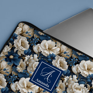Ontwerper Blauwe Bloemen Chique Laptop Hoes Case
