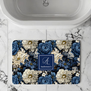 Ontwerper Blauwe Bloemen Persoonlijke Badmat
