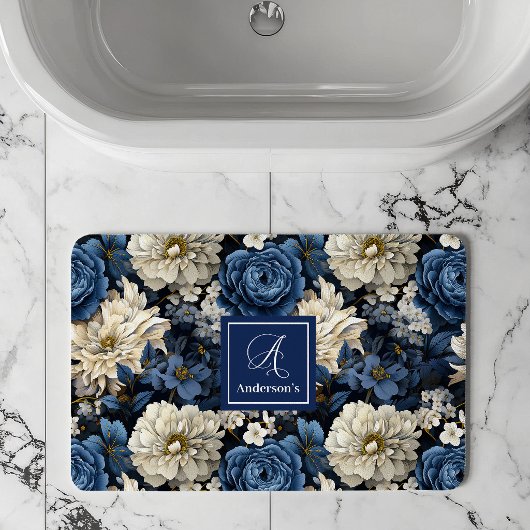 Ontwerper Blauwe Bloemen Persoonlijke Badmat