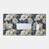 Ontwerper Blauwe Bloemen Persoonlijke Bureaumat (Keyboard & Muis)