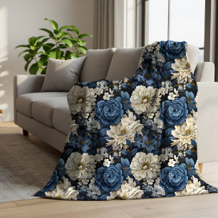 Ontwerper Blauwe Ivoren Bloemrijke Elegante Fleece Sherpa Deken