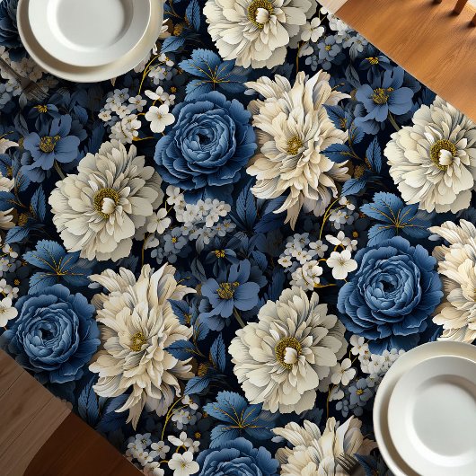 Ontwerper Blauwe Ivoren Bloemrozen Chic Tafelkleed