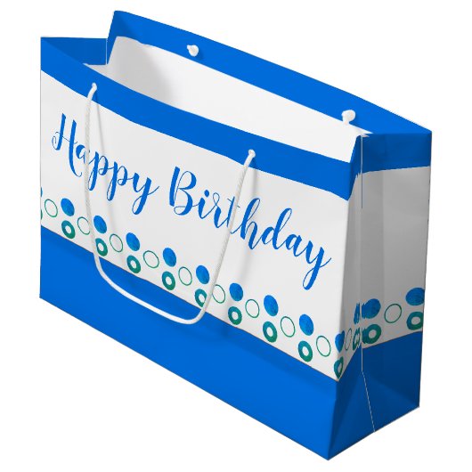 Ontwerper Blauwe Polka-Dot Verjaardag Groot Cadeauzakje (Voorkant Gekanteld)