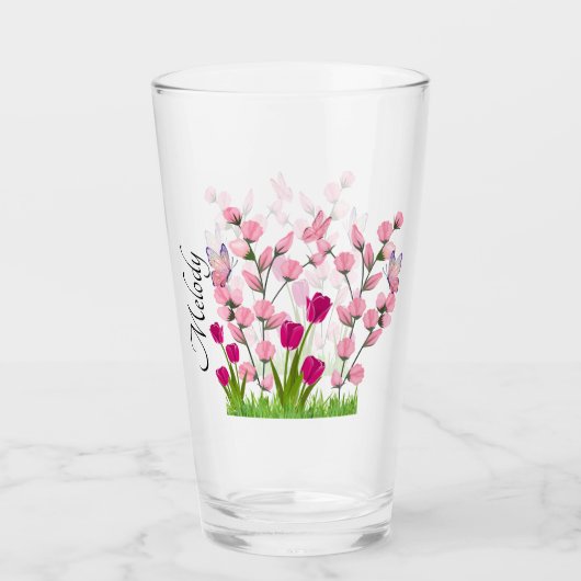 Ontwerper Bloemen & Vlinders Iced Glass Cup Glas (Voorkant)