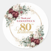 Ontwerper Blush Burgundy 80ste Verjaardag Stickers (Voorkant)