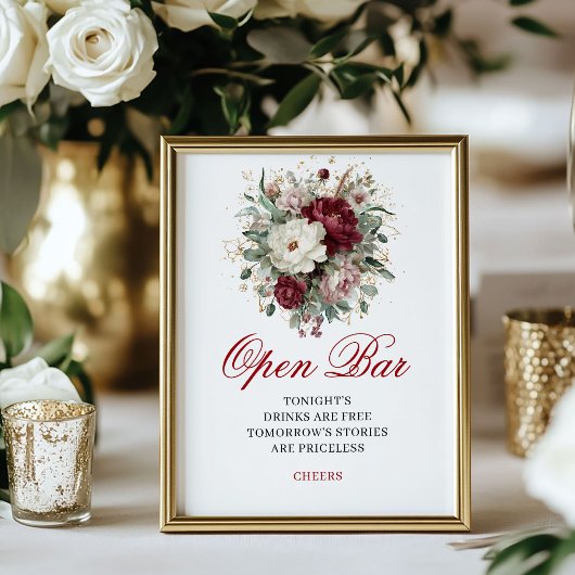 Ontwerper Blush Burgundy Open Bar Tafelkaart Poster