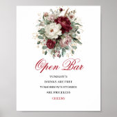 Ontwerper Blush Burgundy Open Bar Tafelkaart Poster (Voorkant)