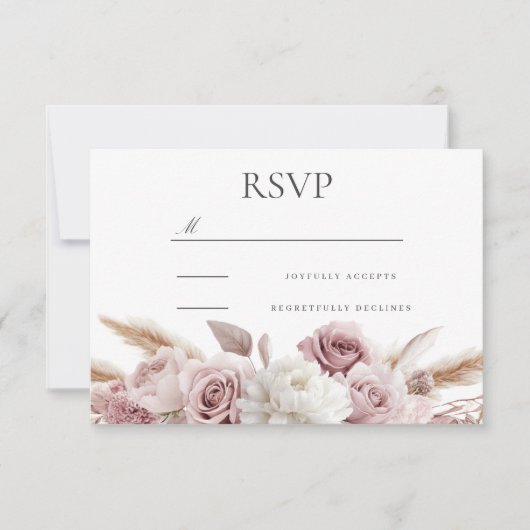 Ontwerper Boho Blush Bloemen Huwelijk RSVP Kaartje (Voorkant)