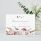 Ontwerper Boho Blush Bloemen Huwelijk RSVP Kaartje (Staand voorkant)