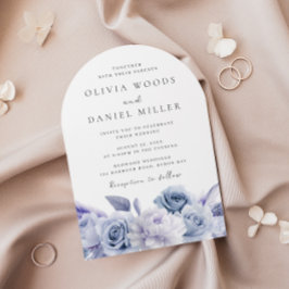 Ontwerper Boog Stof Blauw Bloem Bruiloft Kaart