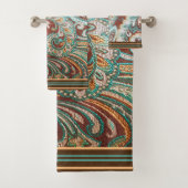 Ontwerper Brocade in bruin, Blauwgroen en goud Bad Handdoek (Insitu)