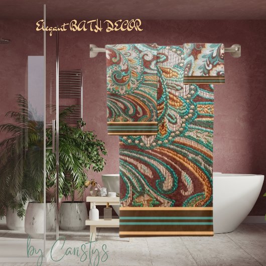 Ontwerper Brocade in bruin, Blauwgroen en goud Bad Handdoek