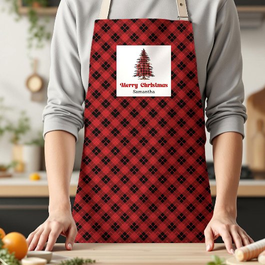 Ontwerper Buffalo Plaid Boom Aangepaste Naam Koken Schort