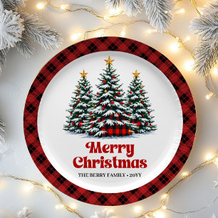Ontwerper Buffalo Plaid Boom Naam Kerstmis Papier  Papieren Bordje