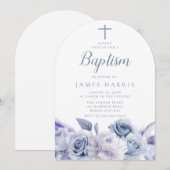 Ontwerper Dusty Blue Floral Boy of Meisje Doop Kaart (Voorkant / Achterkant)