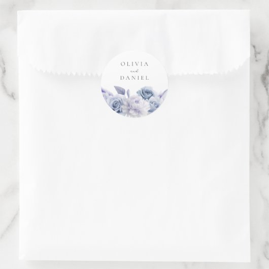 Ontwerper Dusty Blue Floral Wedding Ronde Sticker (Tas)