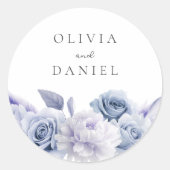 Ontwerper Dusty Blue Floral Wedding Ronde Sticker (Voorkant)