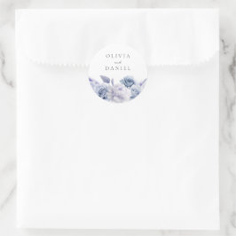 Ontwerper Dusty Blue Floral Wedding Ronde Sticker