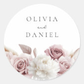 Ontwerper Dusty Pink Floral Wedding Ronde Sticker (Voorkant)