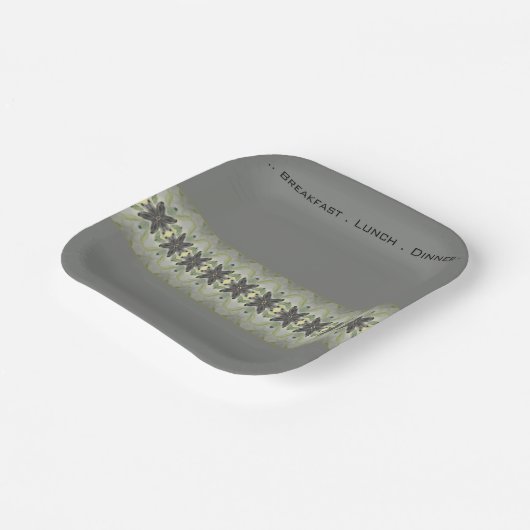 Ontwerper Floral Accented Gray Square Papieren Bordje (Gebogen)