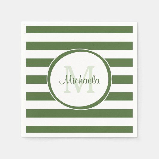 Ontwerper Forest Green Stripes Patroon Party Naam Servetten (Voorkant)