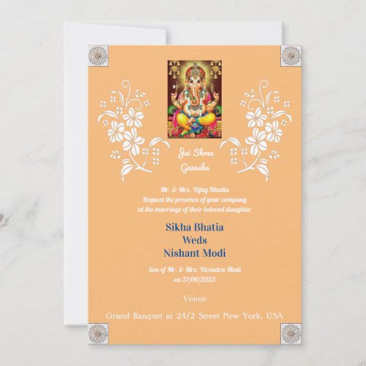 Ontwerper Ganesha Indian Wedding Invitation Kaart (Voorkant)