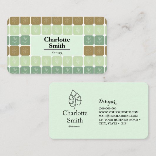 Ontwerper groen gepersonaliseerd Visitekaartje (Voorkant / Achterkant)