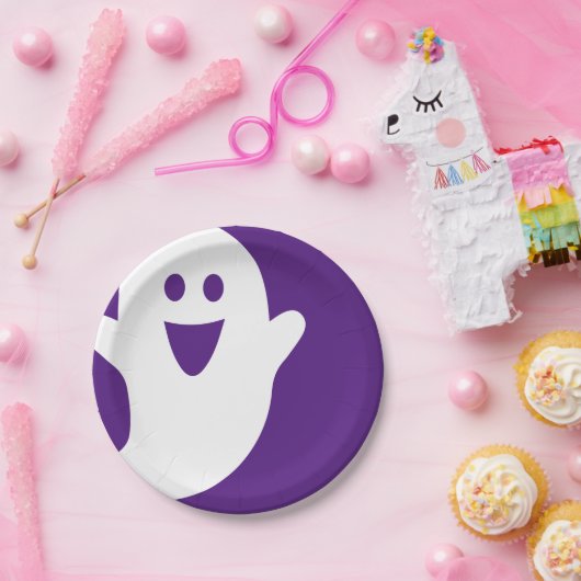 Ontwerper Halloween, Ghost op Paarse Papieren Bordje (Feest)