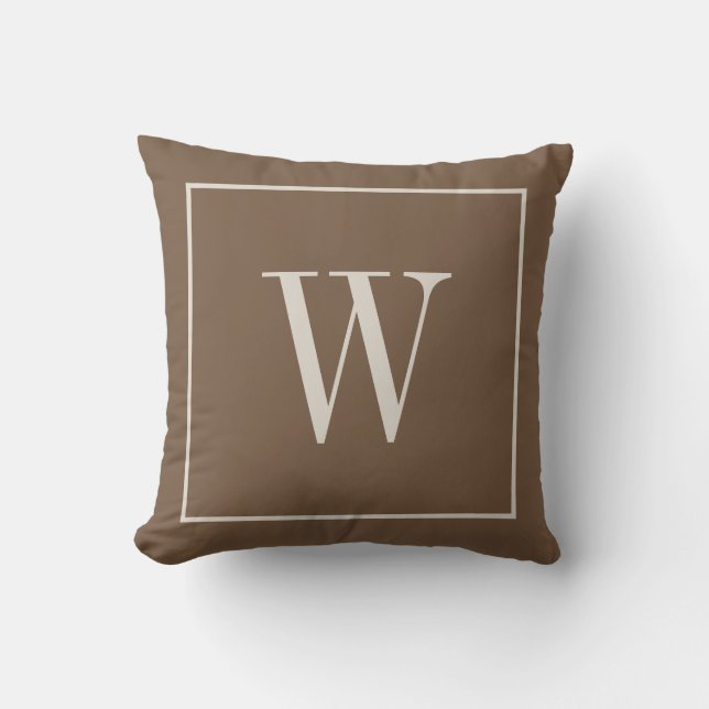 Ontwerper Monogram Initiaal Toffee Bruin & Ivoor Kussen (Voorkant)