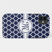 Ontwerper Navy Monogrammed Moroccan Lattice Patter Case-Mate iPhone Case (Achterkant (horizontaal))