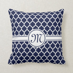 Ontwerper Navy Monogrammed Moroccan Lattice Patter Kussen