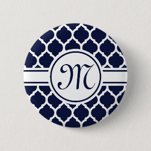 Ontwerper Navy Monogrammed Moroccan Lattice Patter Ronde Button 5,7 Cm