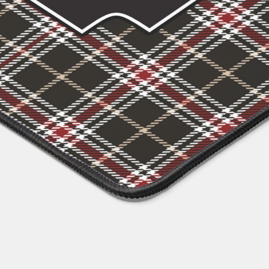 Ontwerper Tartan Plaid Tan Wit Rood Zwart Monogram Bureaumat (Hoek)