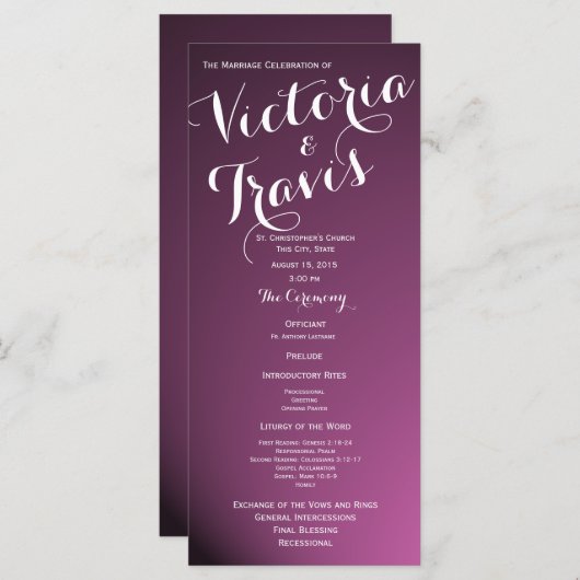 Ontwerper tekst Paarse bruiloft programma Programmakaart (Voorkant / Achterkant)