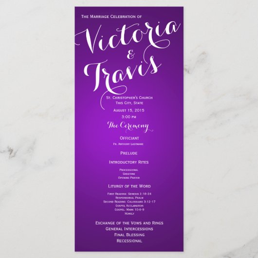 Ontwerper tekst Paarse bruiloft programma Programmakaart (Voorkant)