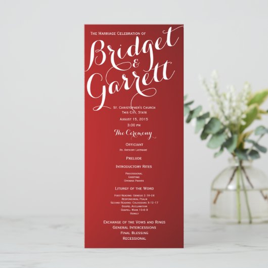 Ontwerper tekst rode bruiloft programma programmakaart (Staand voorkant)