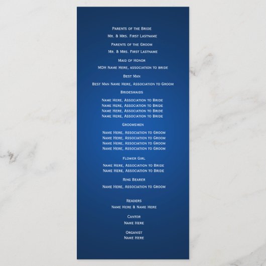 Ontwerper Tekst Sapphire Blue Wedding Programma Programmakaart (Achterkant)